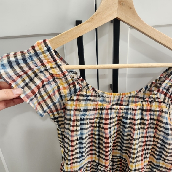 Loft Plaid Tiered Flutter Sleeve Midi Dress Whisper White Small T4 - Picture 9 of 11